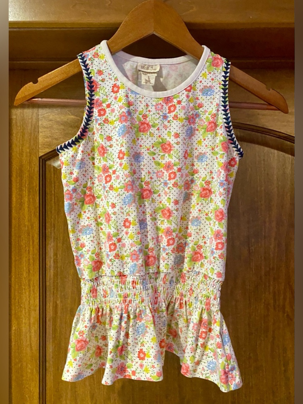 Matilda Jane White Floral Tank with Pink & Blue Blooms